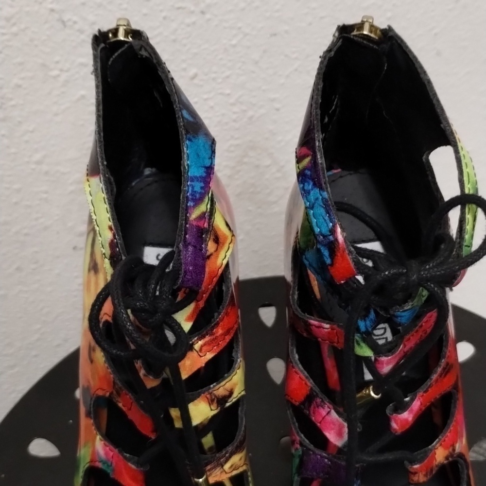 Steve Madden Cythiaa Multi-Color Open Toe Lace Up Heels Sz 5.5 M Beautful - Picture 6 of 16